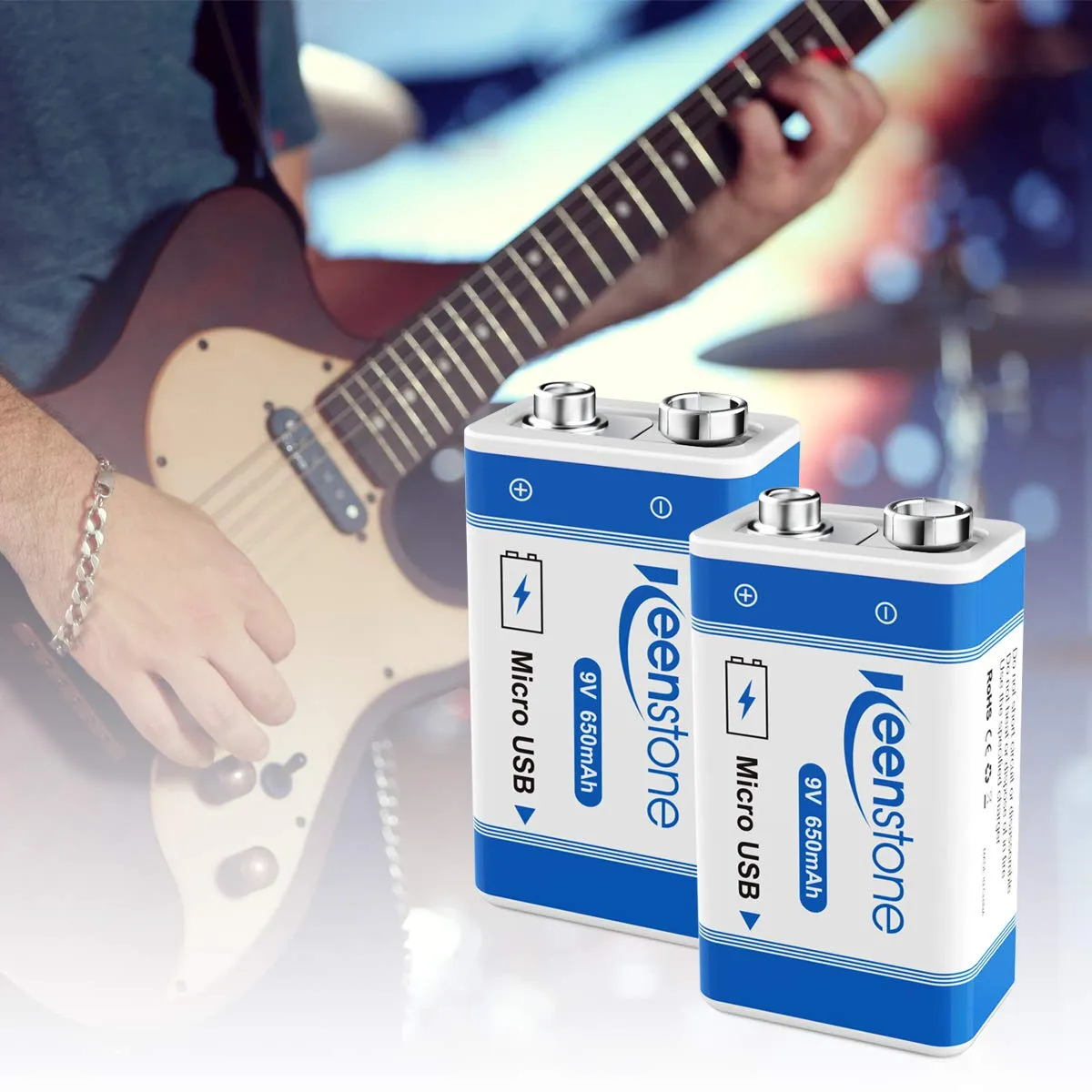 Keenstone 6F22 pile rechargeable 9 V 650 mAh lot de 4 USB