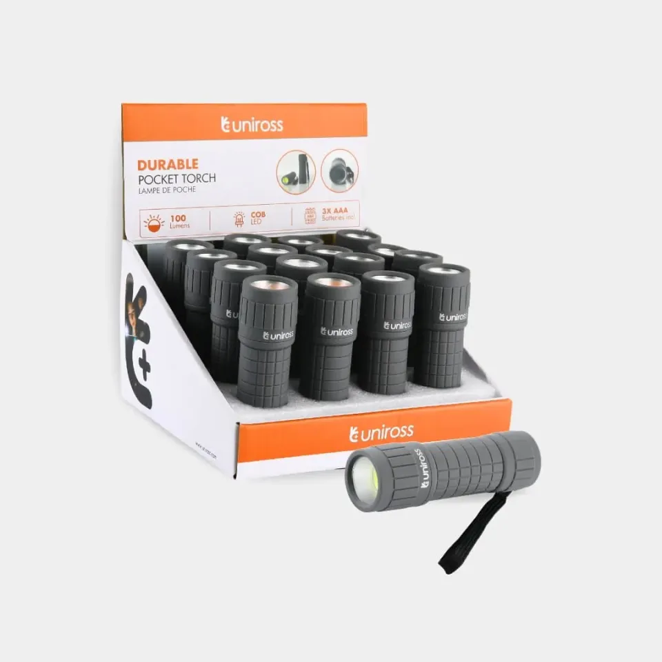 Uniross Pocket Torch lampe torche COB 100lm 20m grise + piles