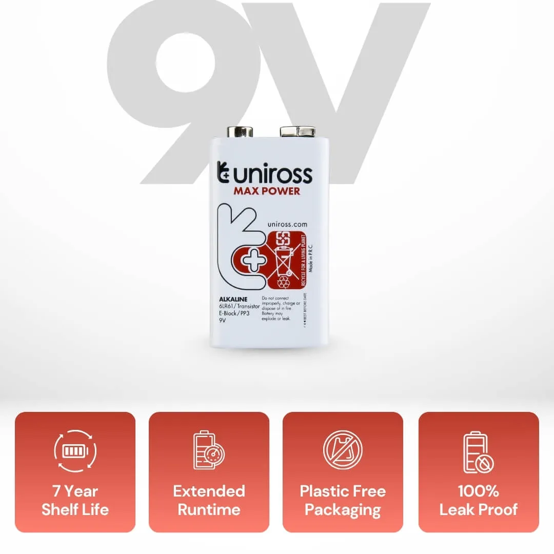 Uniross Max Power 6LR61 pile alcaline 9 V 10 pièces
