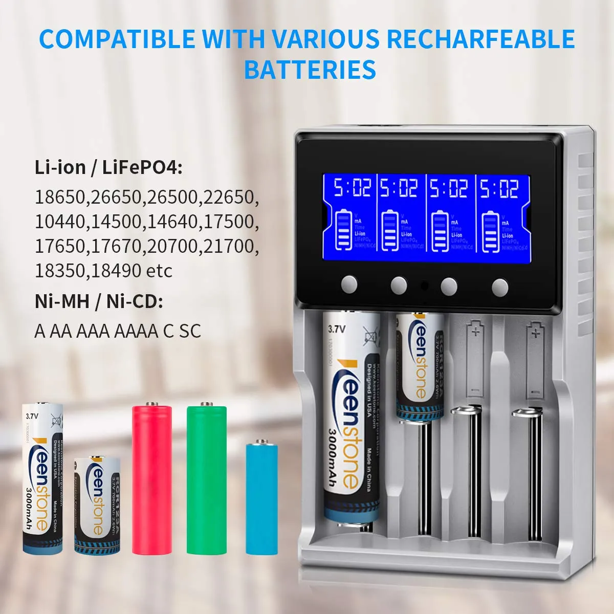 Keenstone chargeur universel 4 emplacements LCD