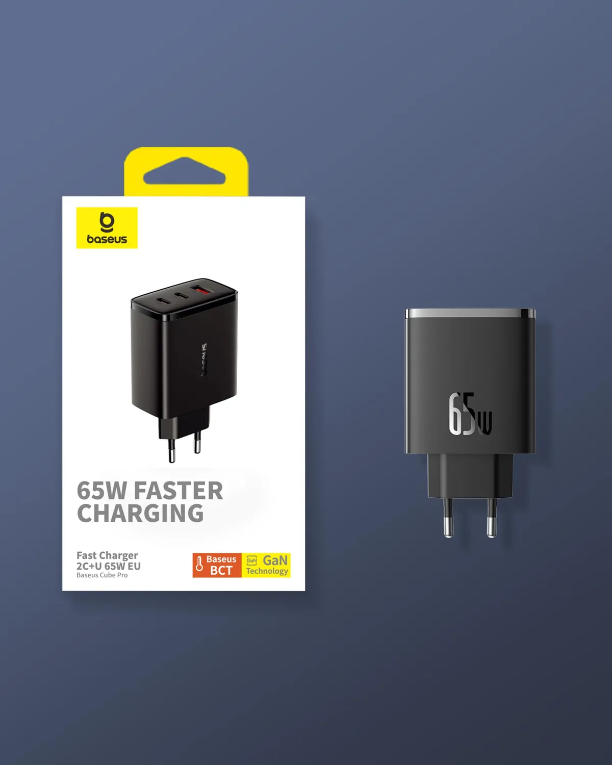 Baseus chargeur USB-C 65W GaN 3 ports PD PPS