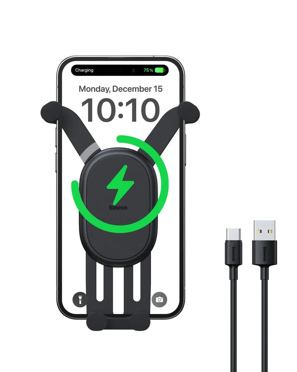 Baseus Stable Gravitational Wireless Charging Car Mount Pro 15W support voiture noir
