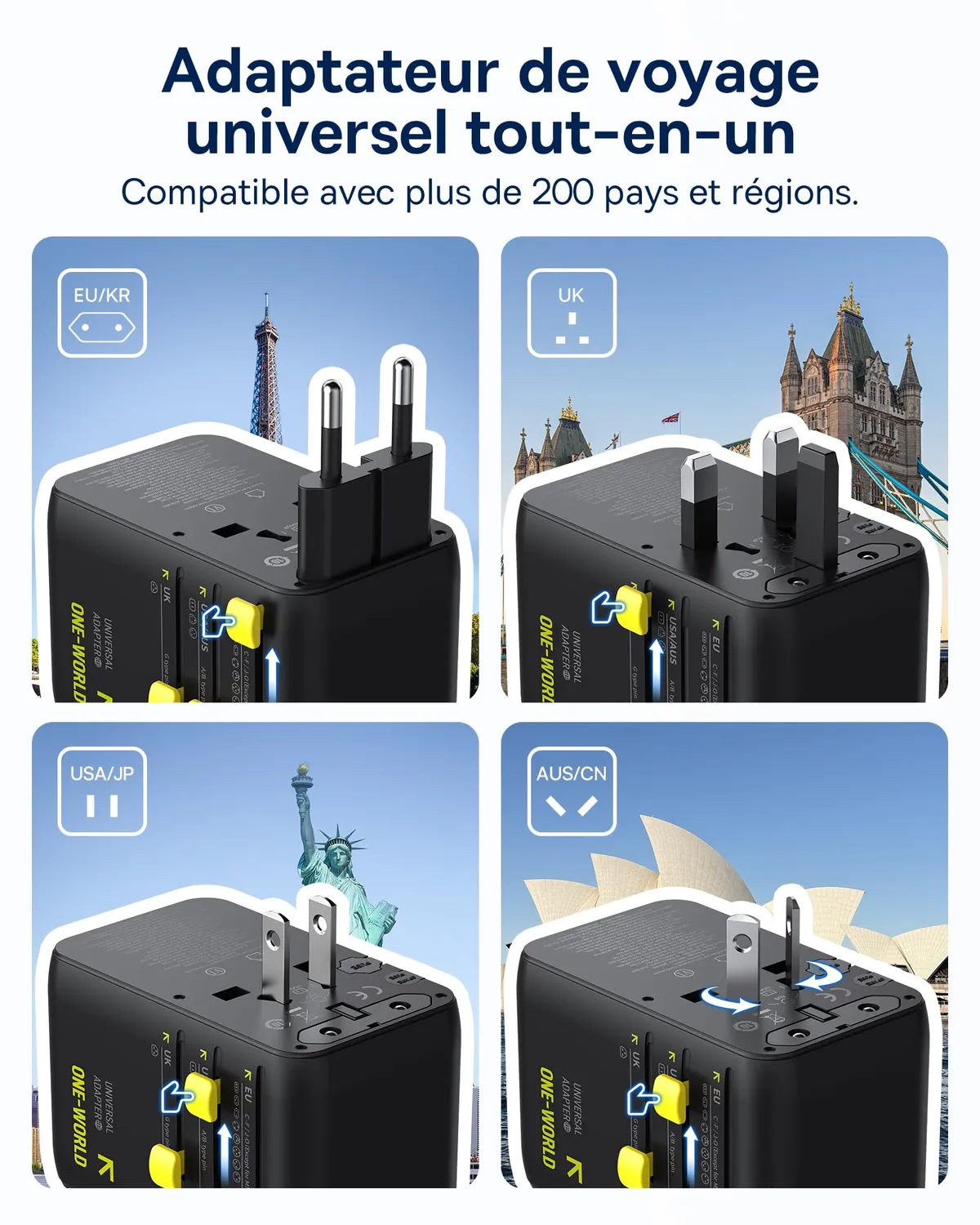 Baseus Enercore Adaptateur Voyage Universel 70W Rétractable