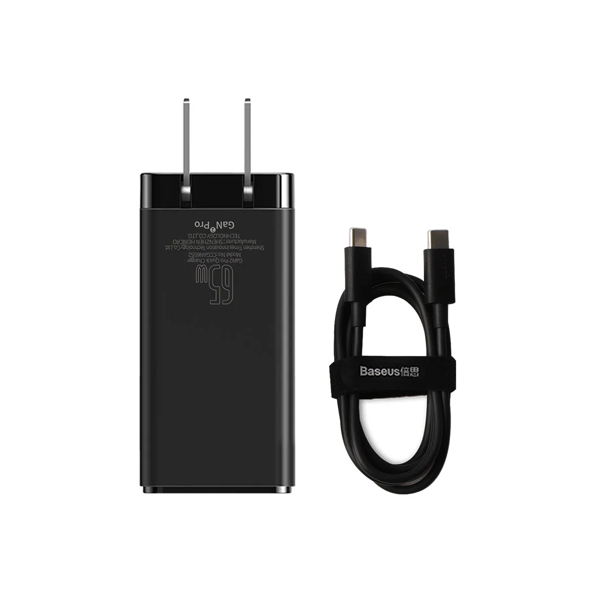 Baseus GaN2 3 Ports Fast Charger 65W chargeur secteur noir