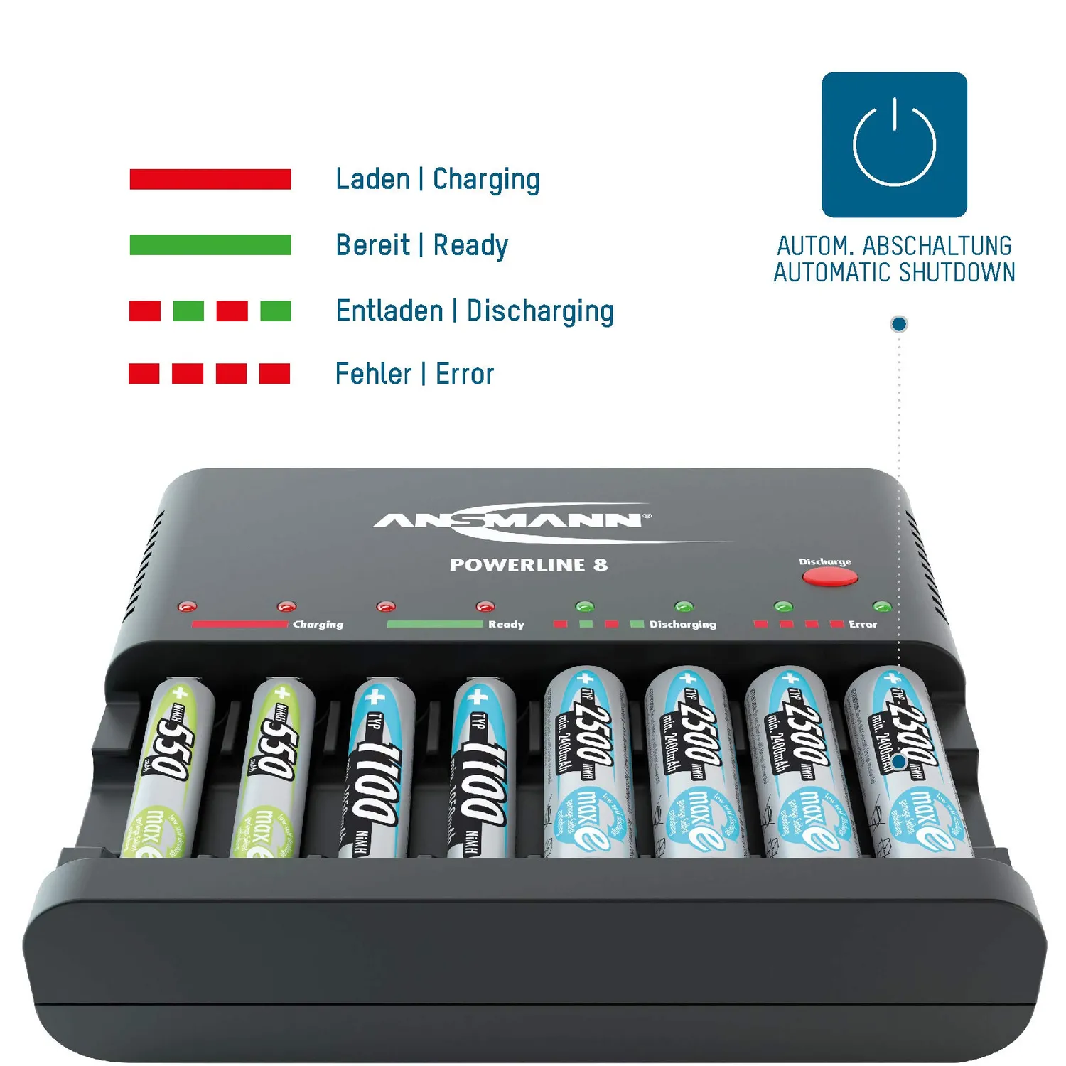 ANSMANN Powerline 8 chargeur de piles AA/AAA 8 compartiments intelligent