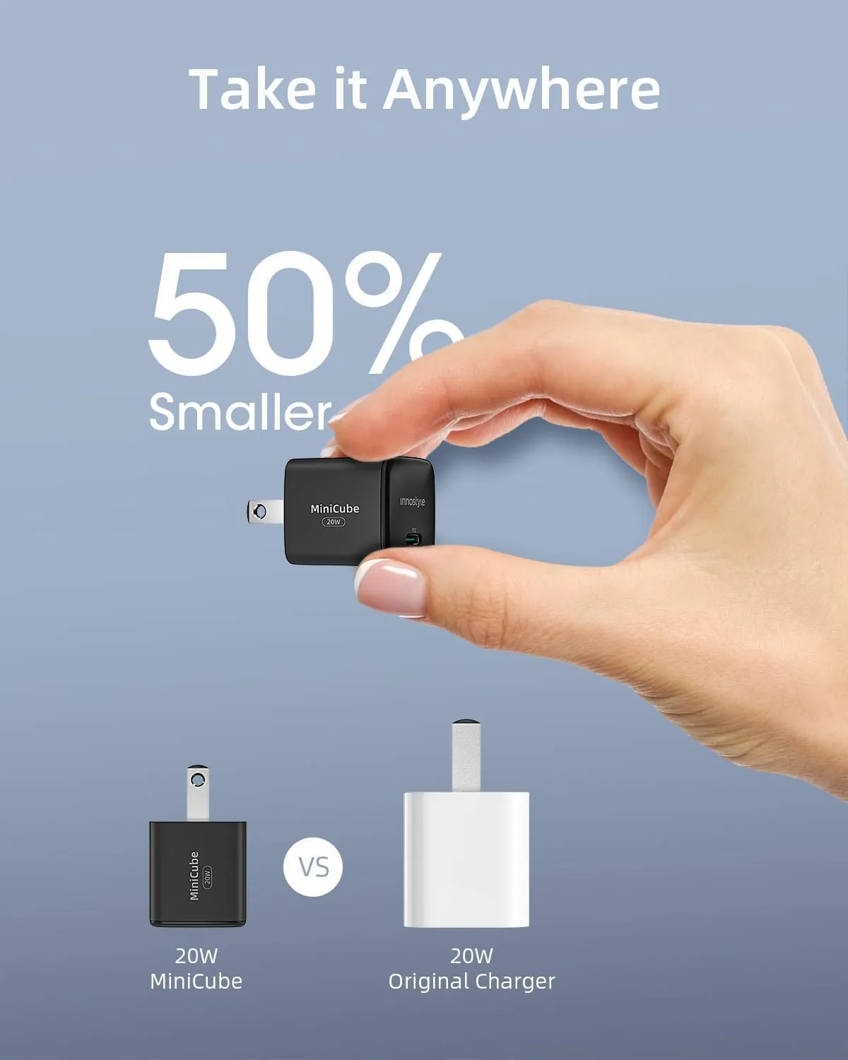 Innostyle MiniCube II chargeur USB-C 20 W bleu GaN LED