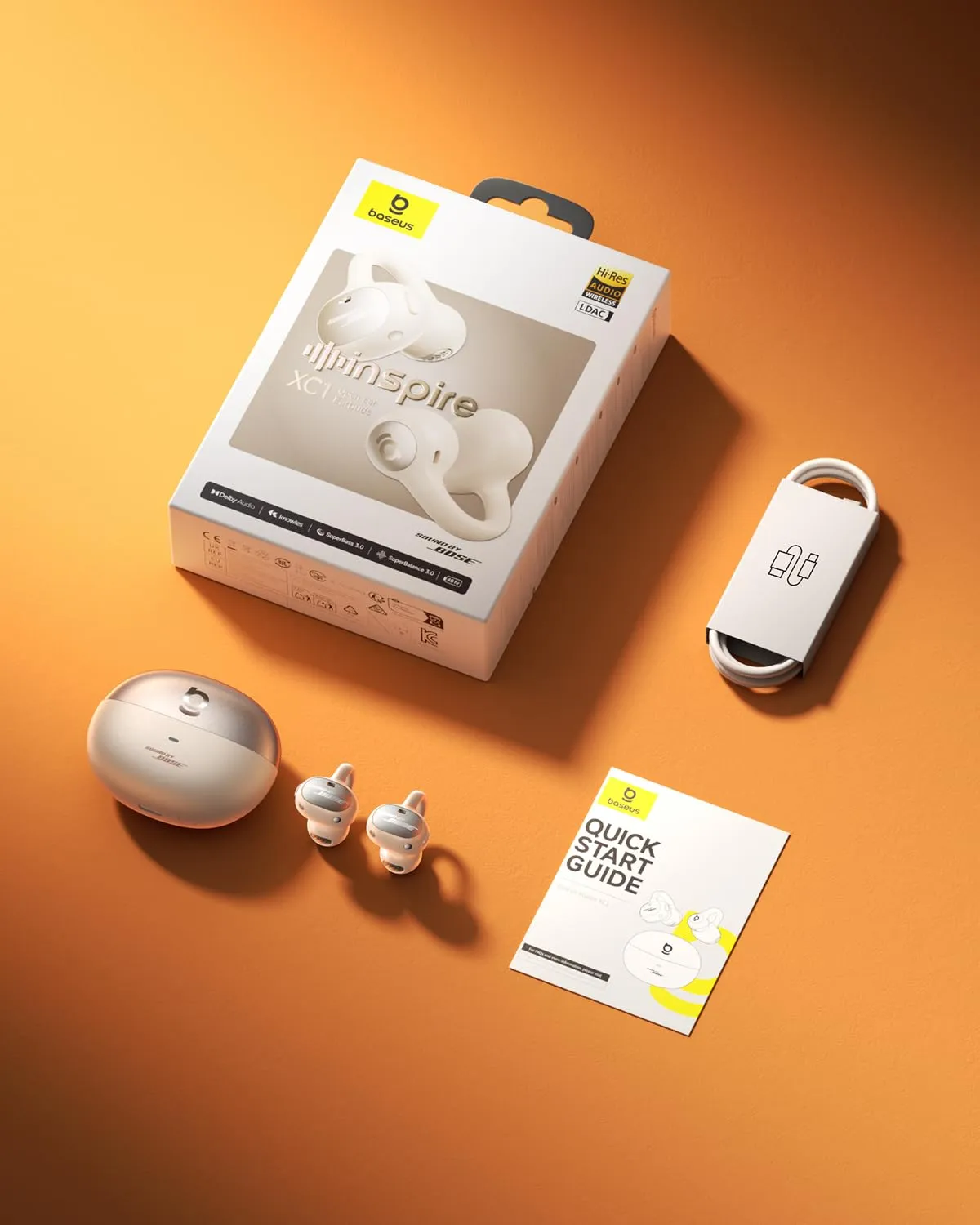 Baseus Inspire XC1 écouteurs ouverts Bluetooth Blanc lunaire IP66
