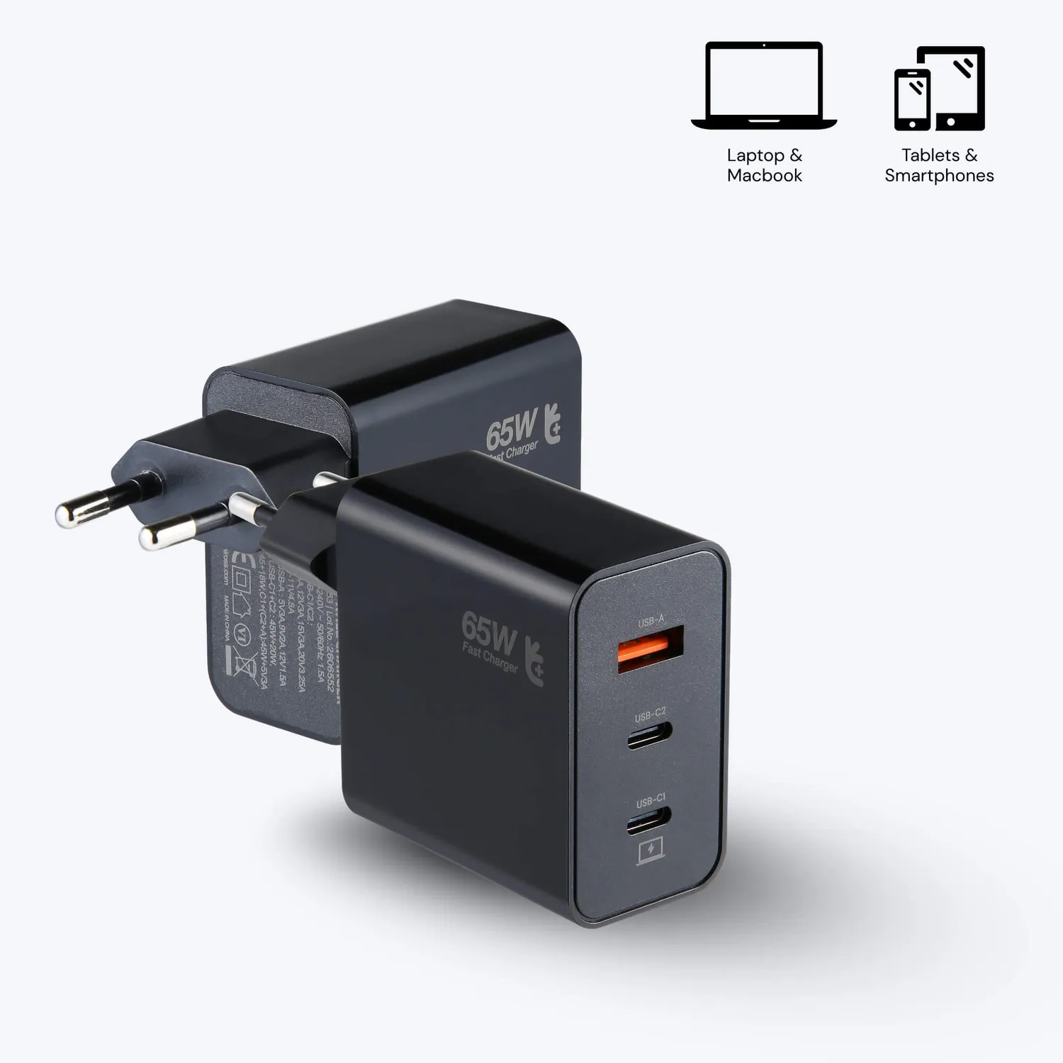 Uniross 65W chargeur mural GaN 3 ports + câble 2m