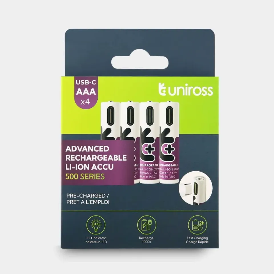Uniross USB-C piles AAA rechargeables 1,5V lot 4 lithium