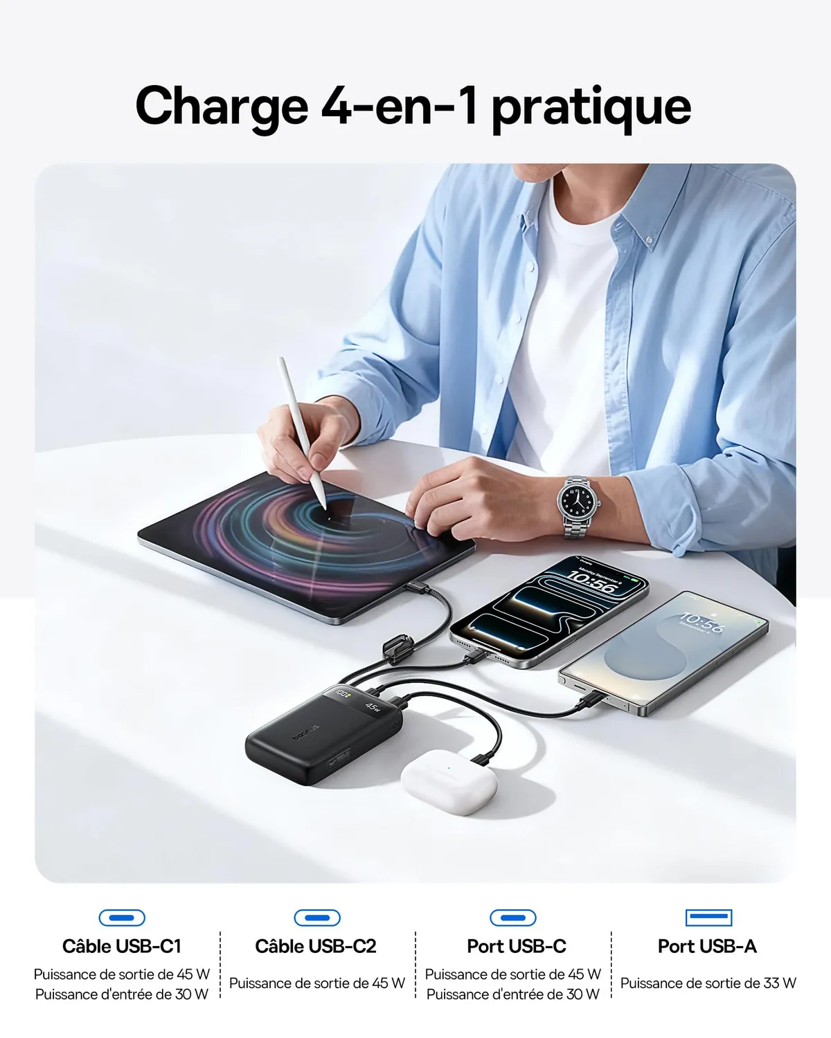 Baseus FC11 Powerbank batterie externe 20 000 mAh noire 45 W