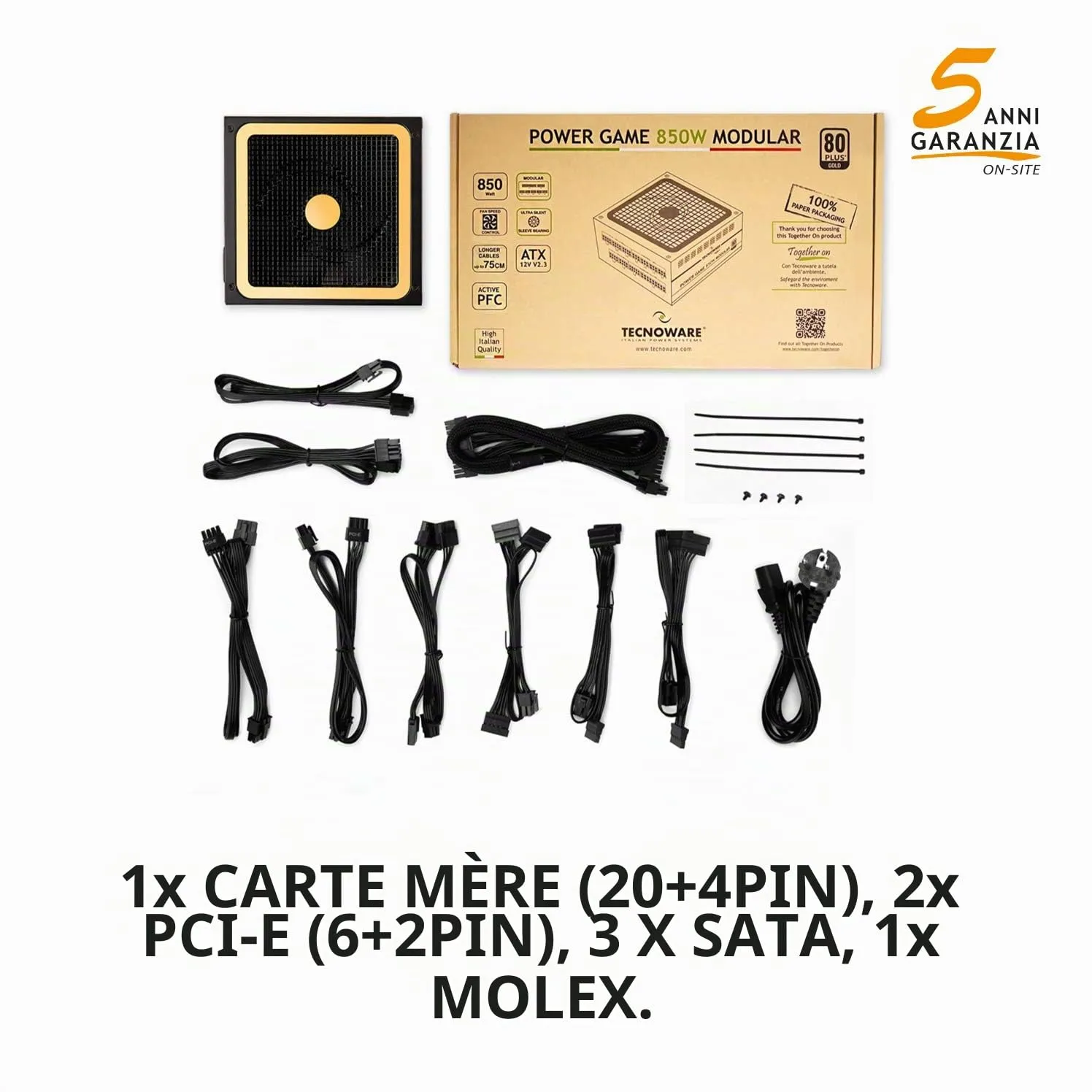 Tecnoware 850W alimentation modulaire PC Gaming Gold