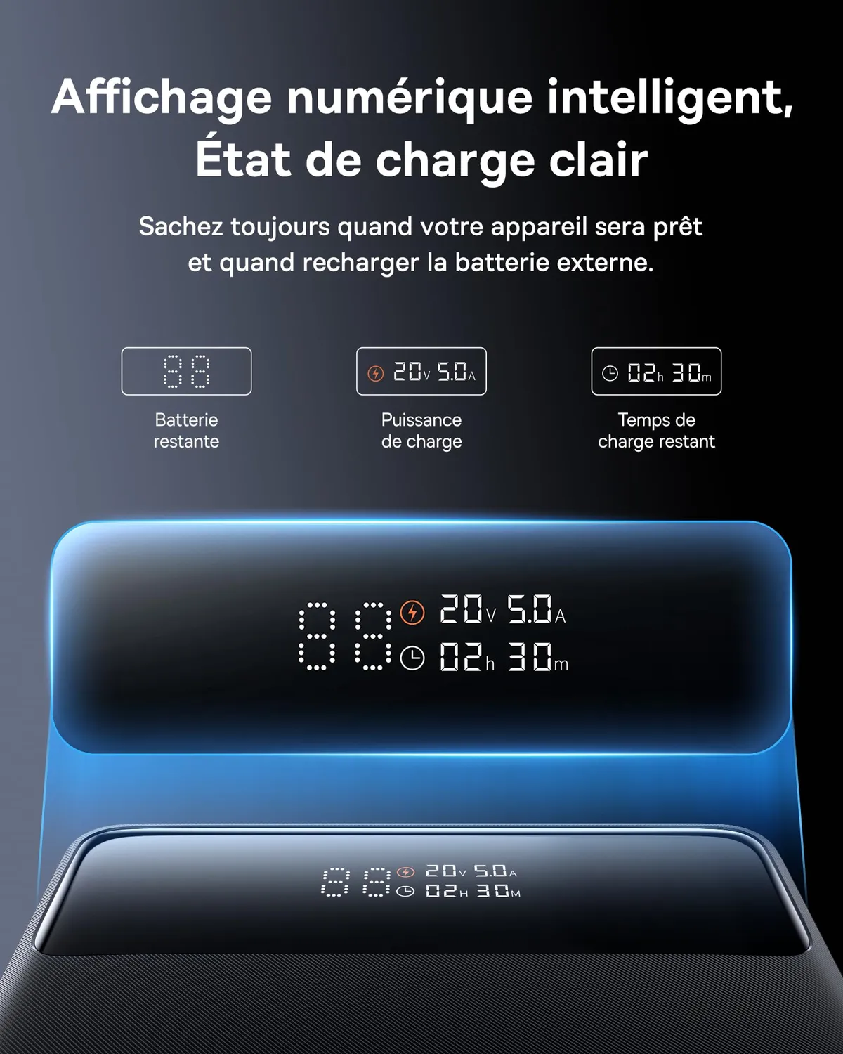 Baseus Blade H1 batterie externe 20 000 mAh 100 W noir intergalactique