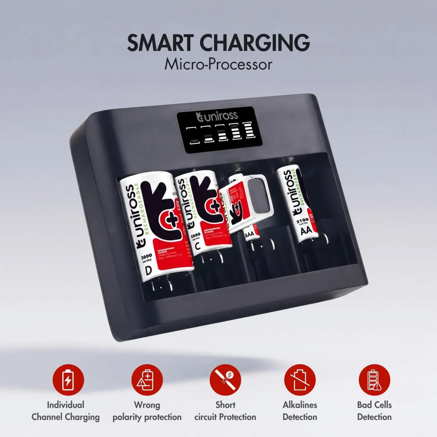 Uniross Universal chargeur piles AA AAA C D 9V USB-C