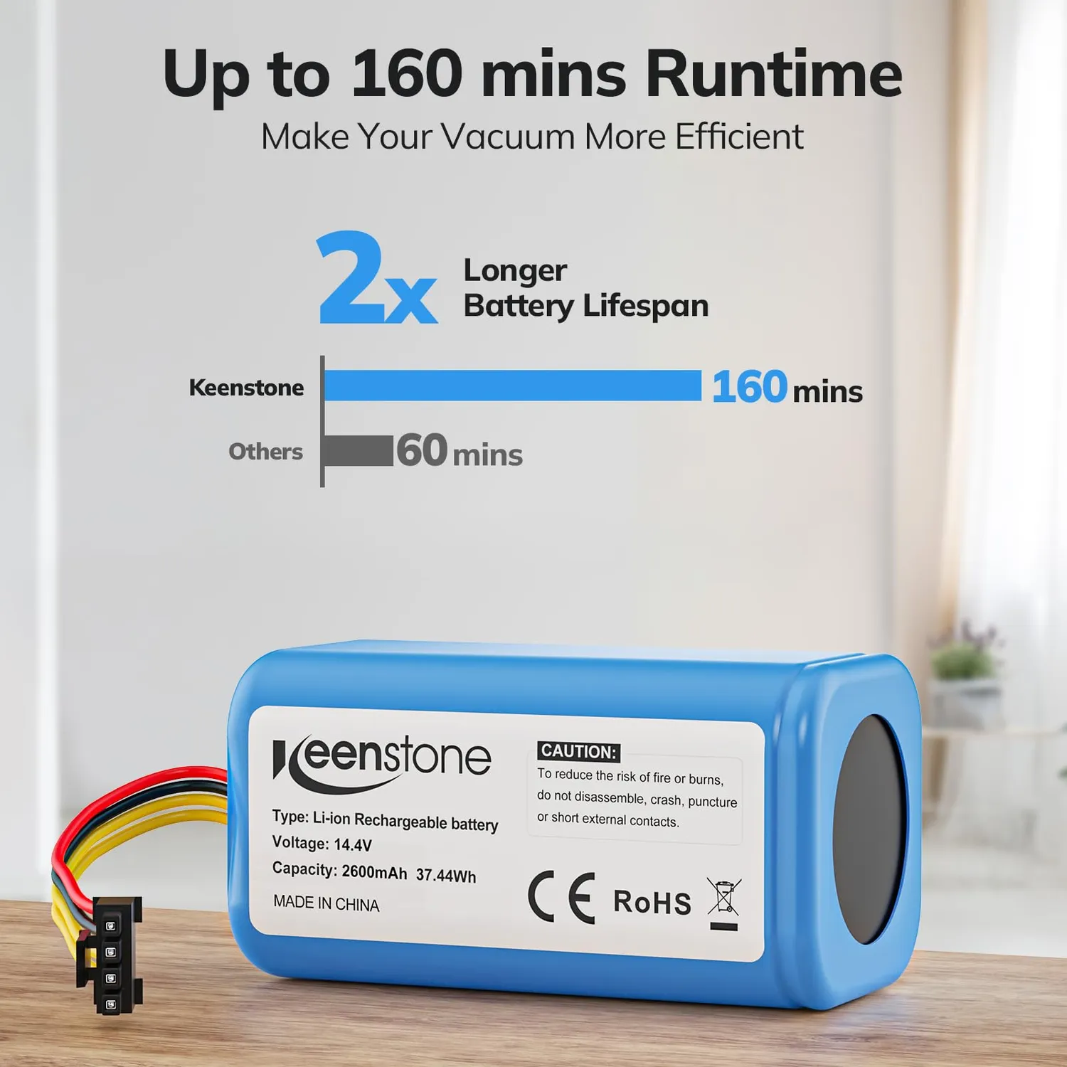 Keenstone batterie aspirateur robot 2600 mAh 4 broches