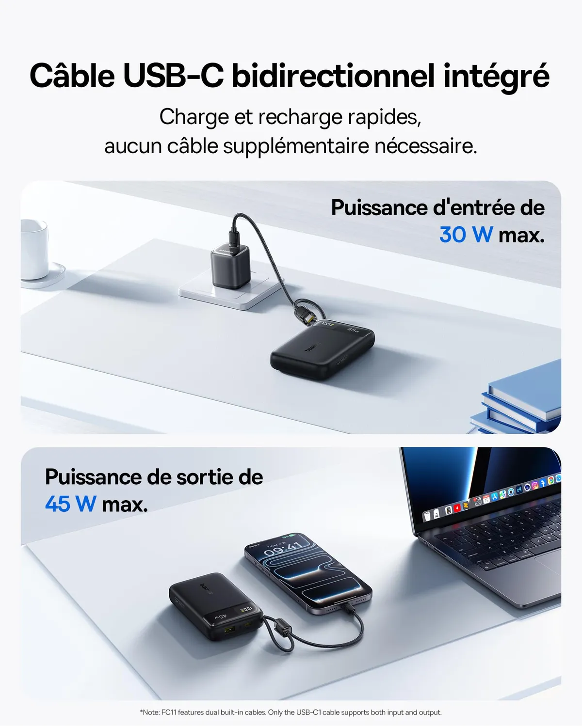 Baseus FC11 Powerbank batterie externe 20 000 mAh noire 45 W