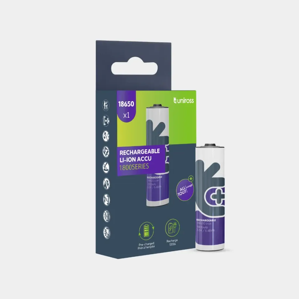 Uniross 18650 batterie rechargeable Li-ion 1800mAh pack 1