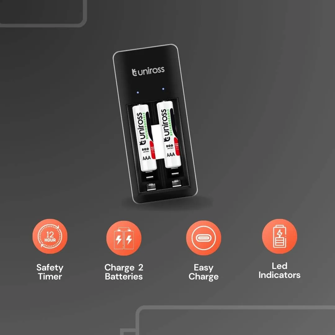 Uniross Mini chargeur piles AA AAA + 2 piles AAA