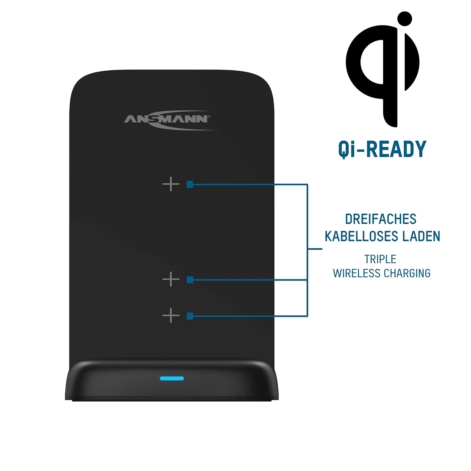ANSMANN Chargeur Qi 15 W vertical sans fil