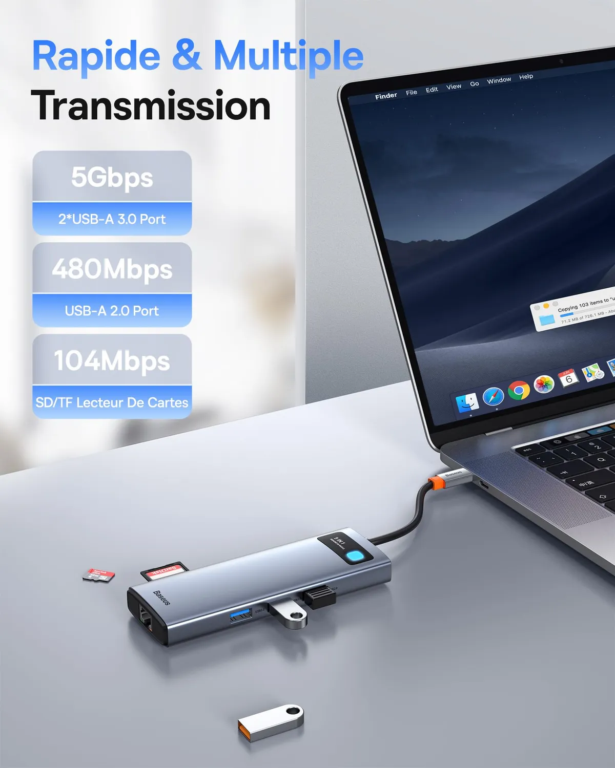 Baseus 9 en 1 Station d'Accueil USB-C 4K 120Hz 100W