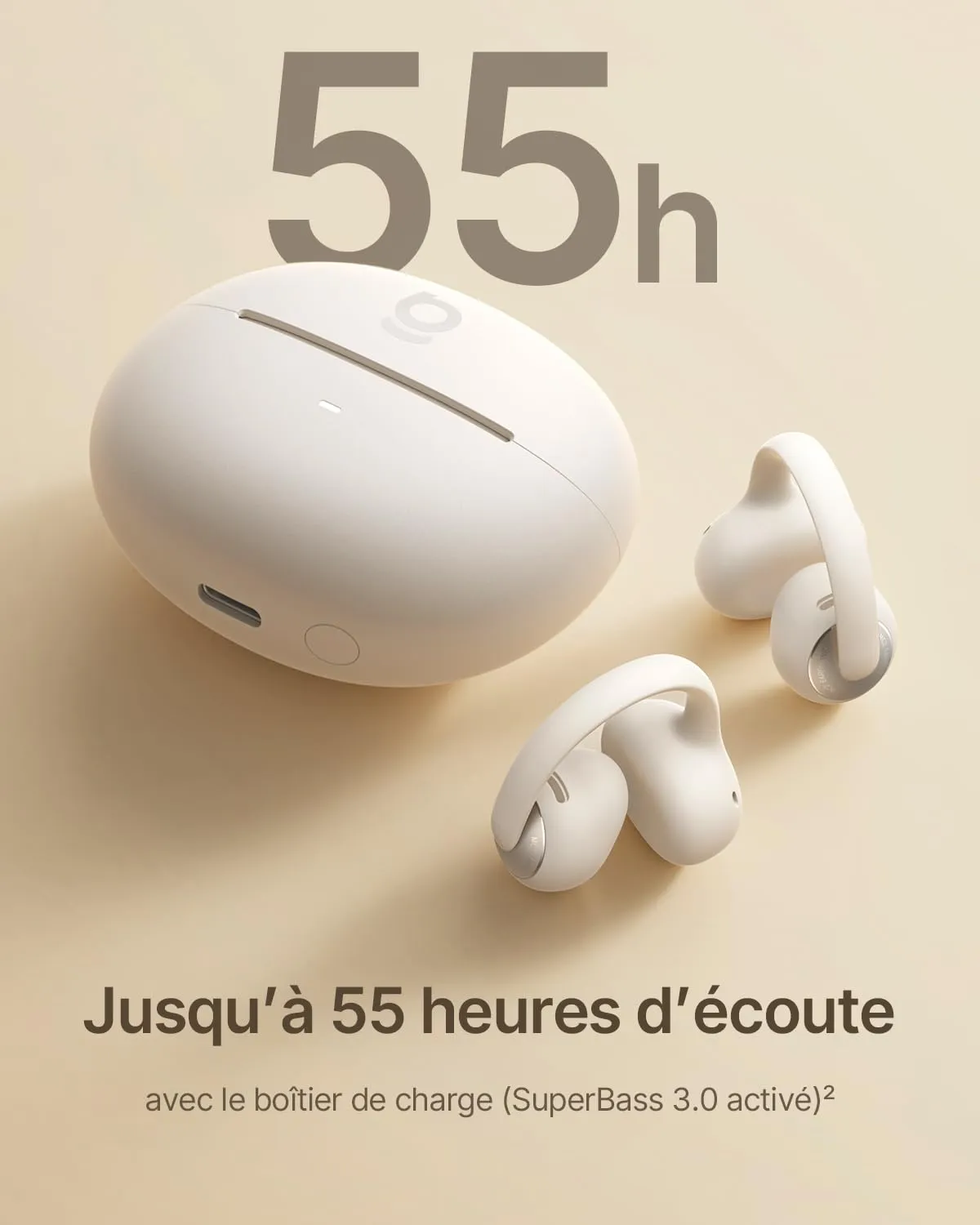 Baseus MC2 Écouteurs Clip-on Bluetooth Blanc 55H IP67
