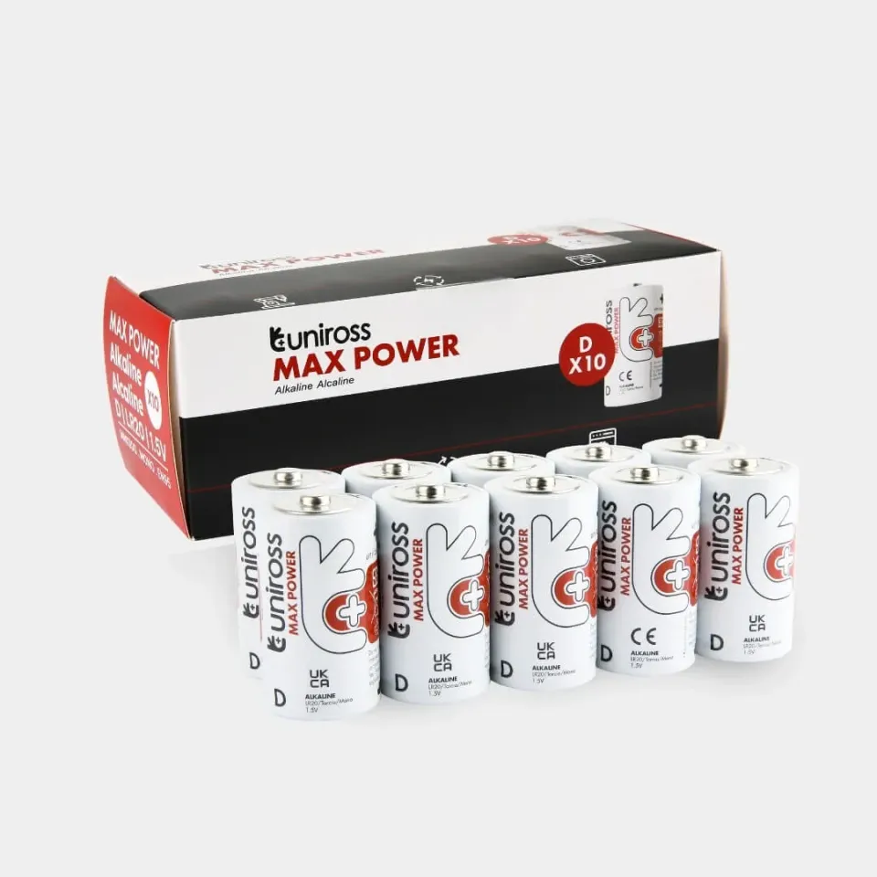 Uniross Max Power Piles Alcalines D LR20 Boîte de 10