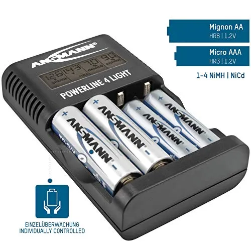 ANSMANN Powerline 4 Light chargeur AA AAA 4 emplacements LCD USB