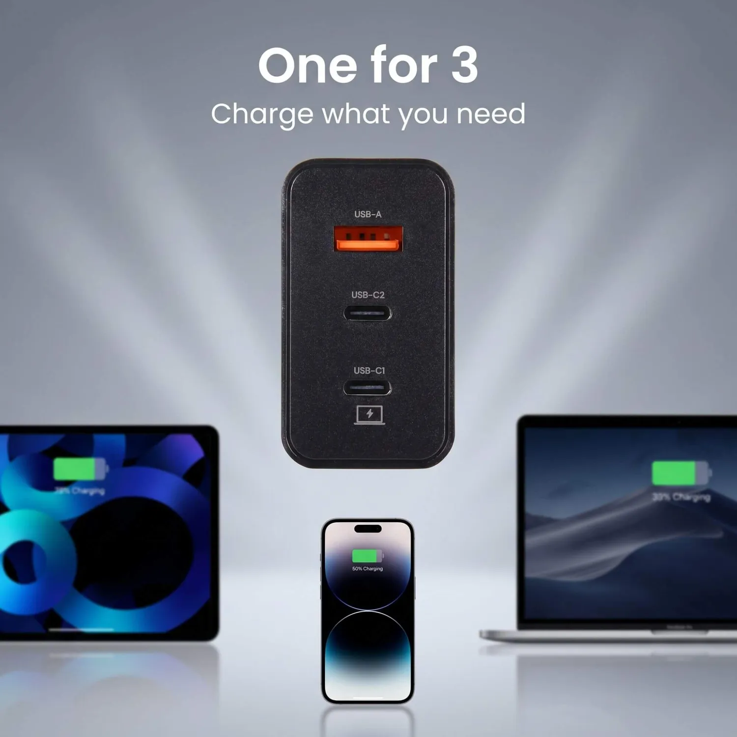 Uniross 65W chargeur mural GaN 3 ports + câble 2m