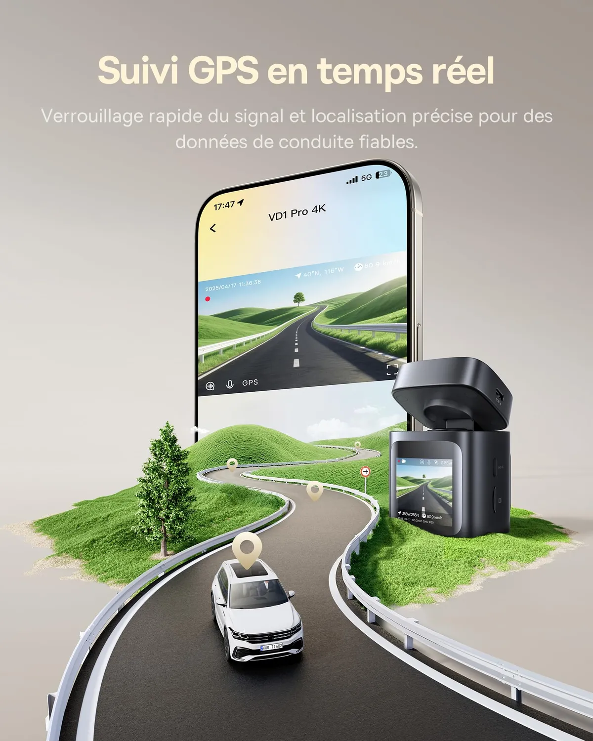 Baseus VD1 Pro dashcam avant arrière 4K 1080p solaire 32 Go