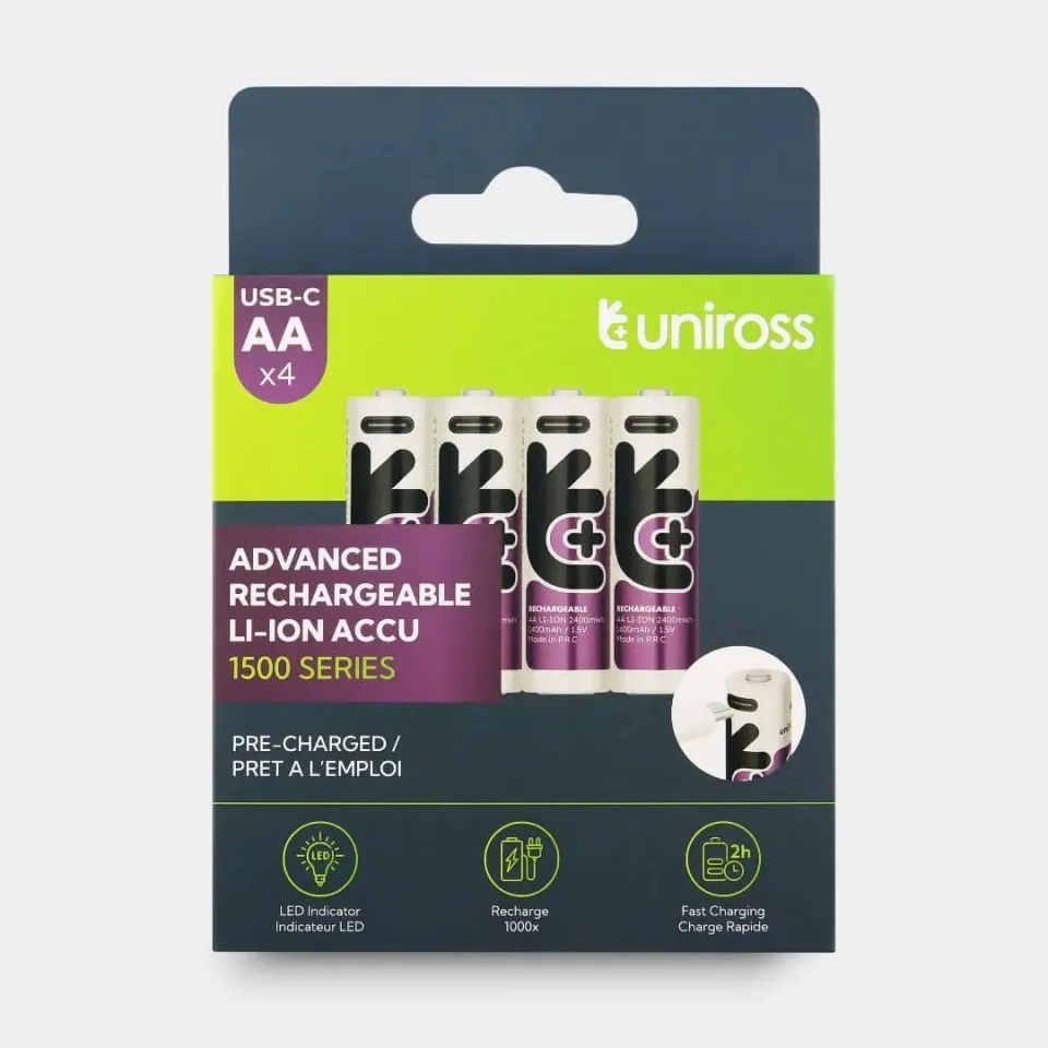 Uniross AA pile rechargeable USB-C 1,5V lot de 4 lithium
