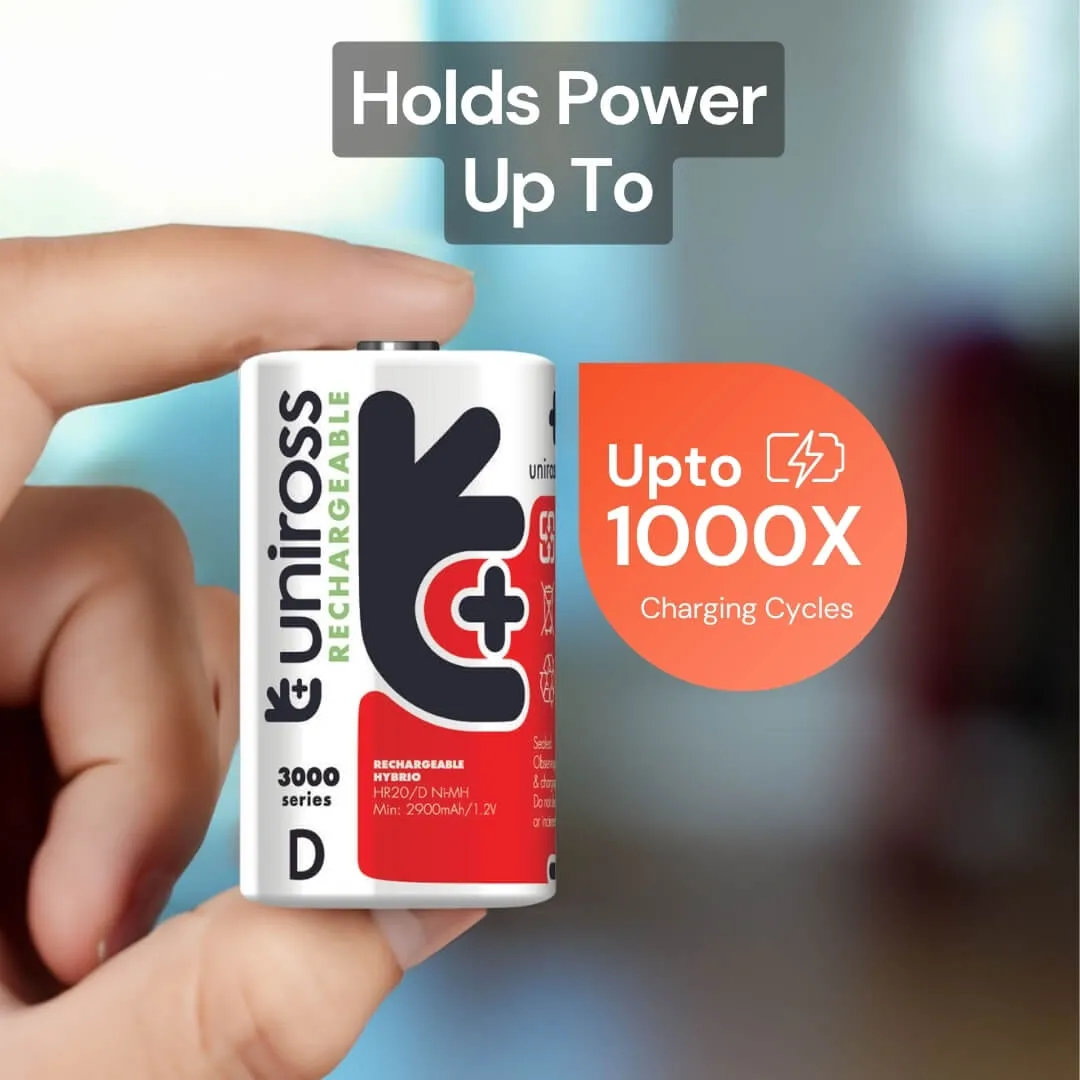 Uniross D piles rechargeables Ni-MH 3000mAh lot de 2