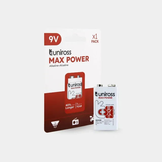 Uniross Max Power 6LR61 pile alcaline 9V pack 1
