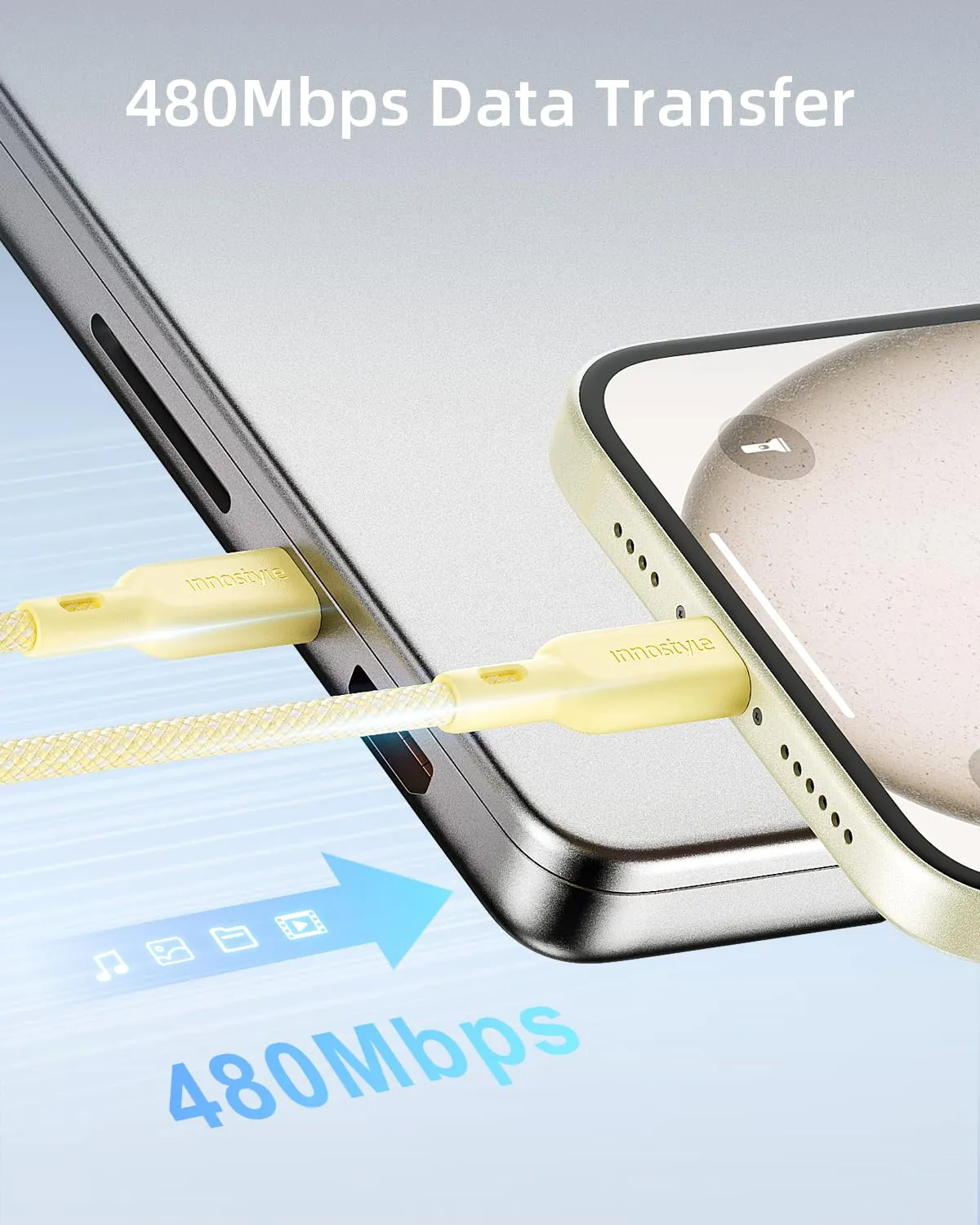 Innostyle PowerNova câble USB-C vers USB-C 60 W jaune tressé
