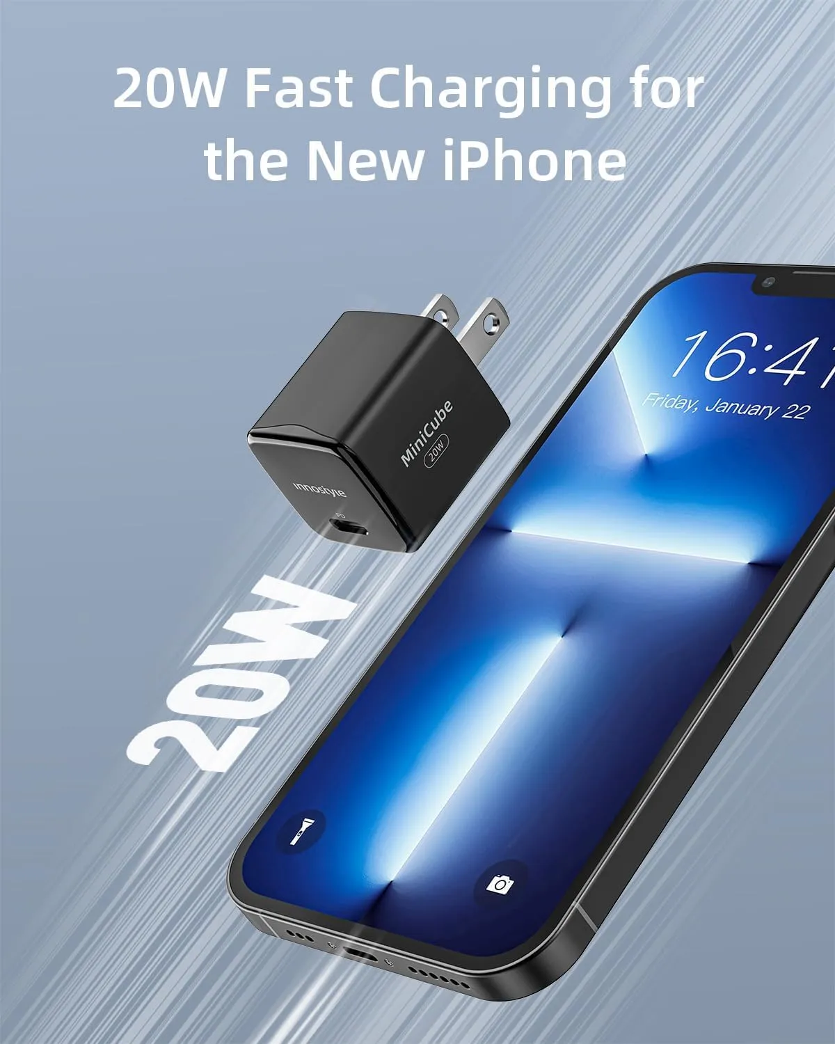 Innostyle MiniCube II chargeur USB-C 20 W bleu GaN LED