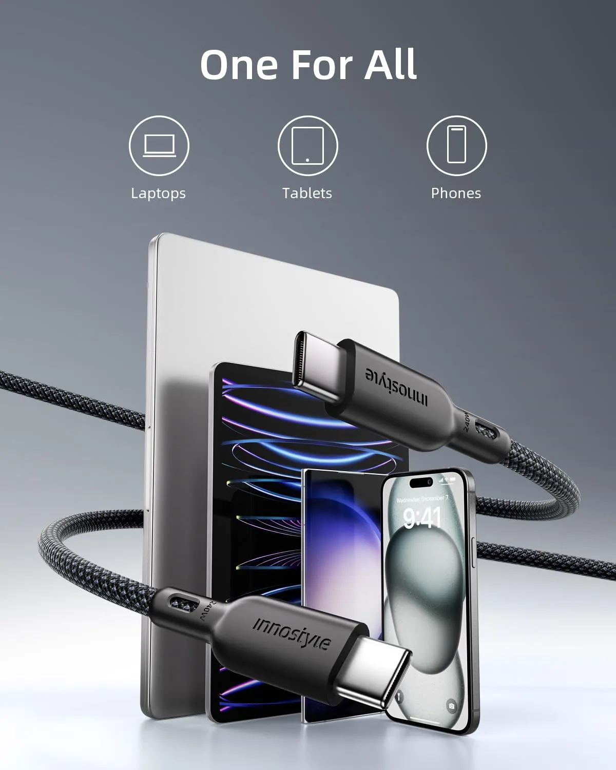 Innostyle PowerNova câble USB-C 240 W 2 m noir tressé Kevlar