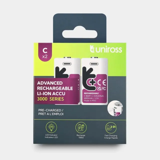 Uniross pile C rechargeable USB-C 1,5V lot de 2