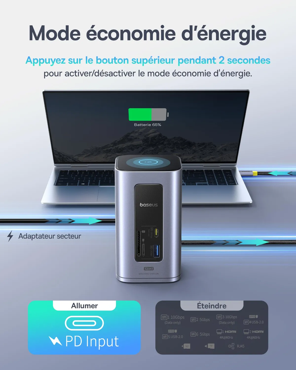 Baseus Nomos Air 12 en 1 station d’accueil Windows double écran 4K