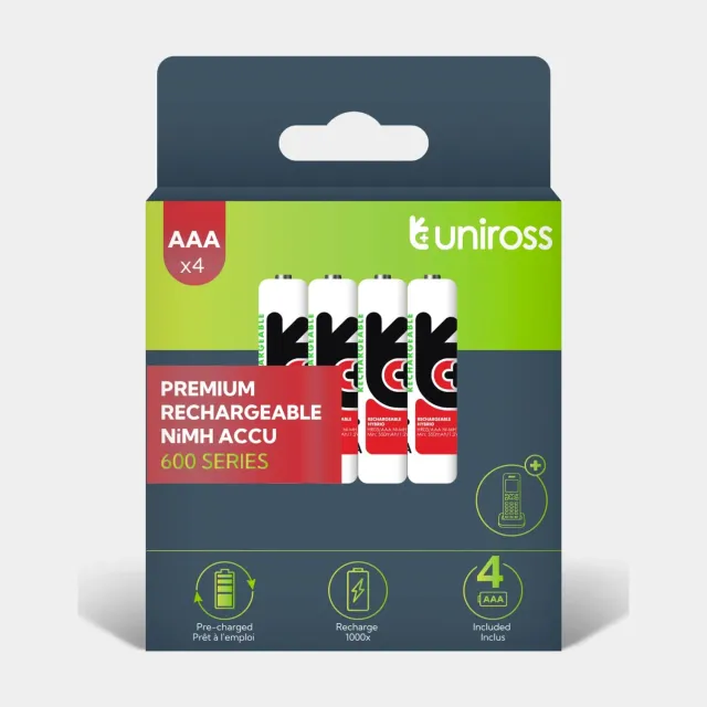 Uniross Piles Rechargeables AAA 600mAh Lot de 4 Ni-MH