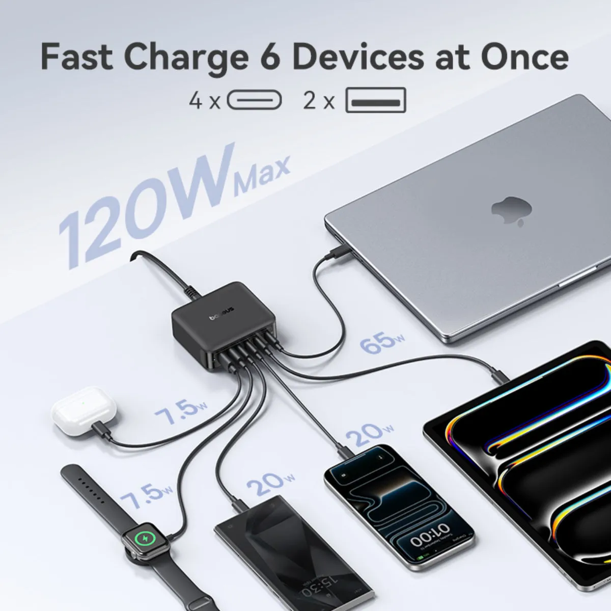 Baseus EnerFill FH21 station de charge 120 W noire 6 ports