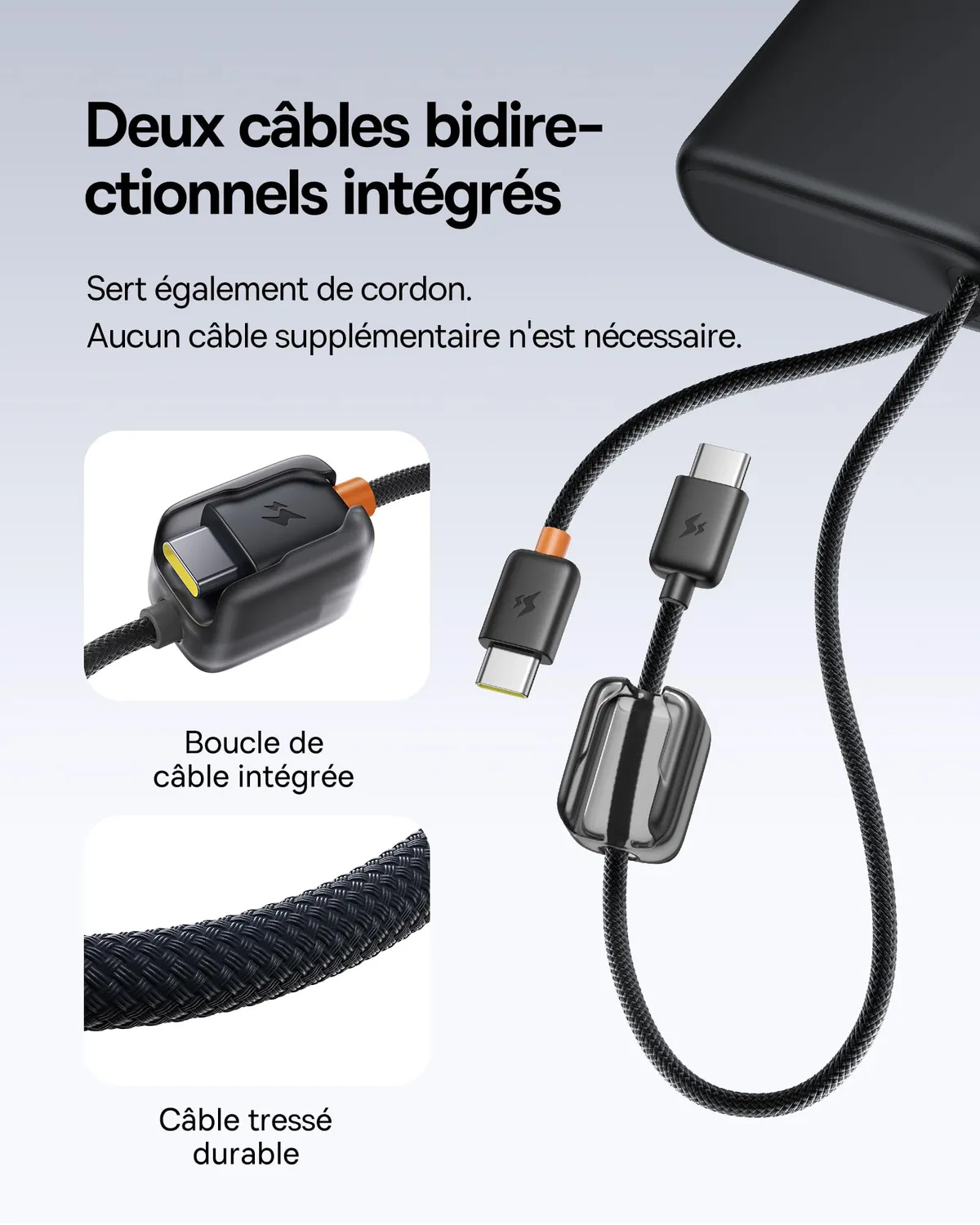Baseus FC41 batterie externe 25 000 mAh 145 W avec câbles USB-C intégrés