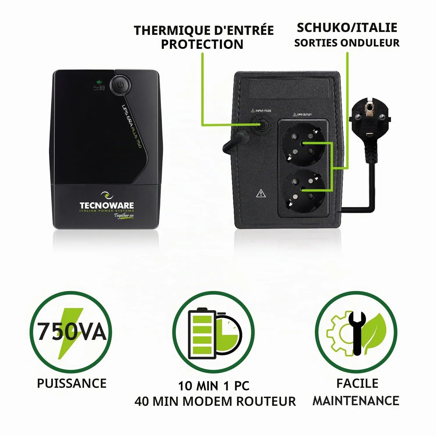 Tecnoware ERA PLUS 750 onduleur 750 VA 2 prises Schuko