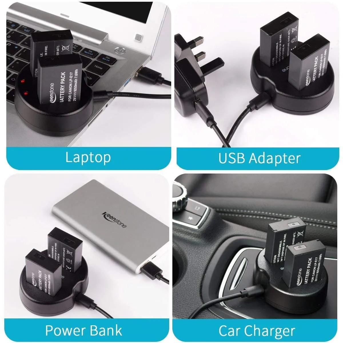 Keenstone LP-E17 batteries appareil photo 2 pièces 1050 mAh avec chargeur