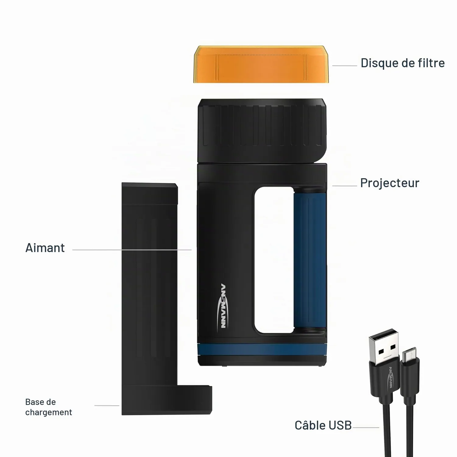 ANSMANN baladeuse LED rechargeable 5200 mAh magnétique
