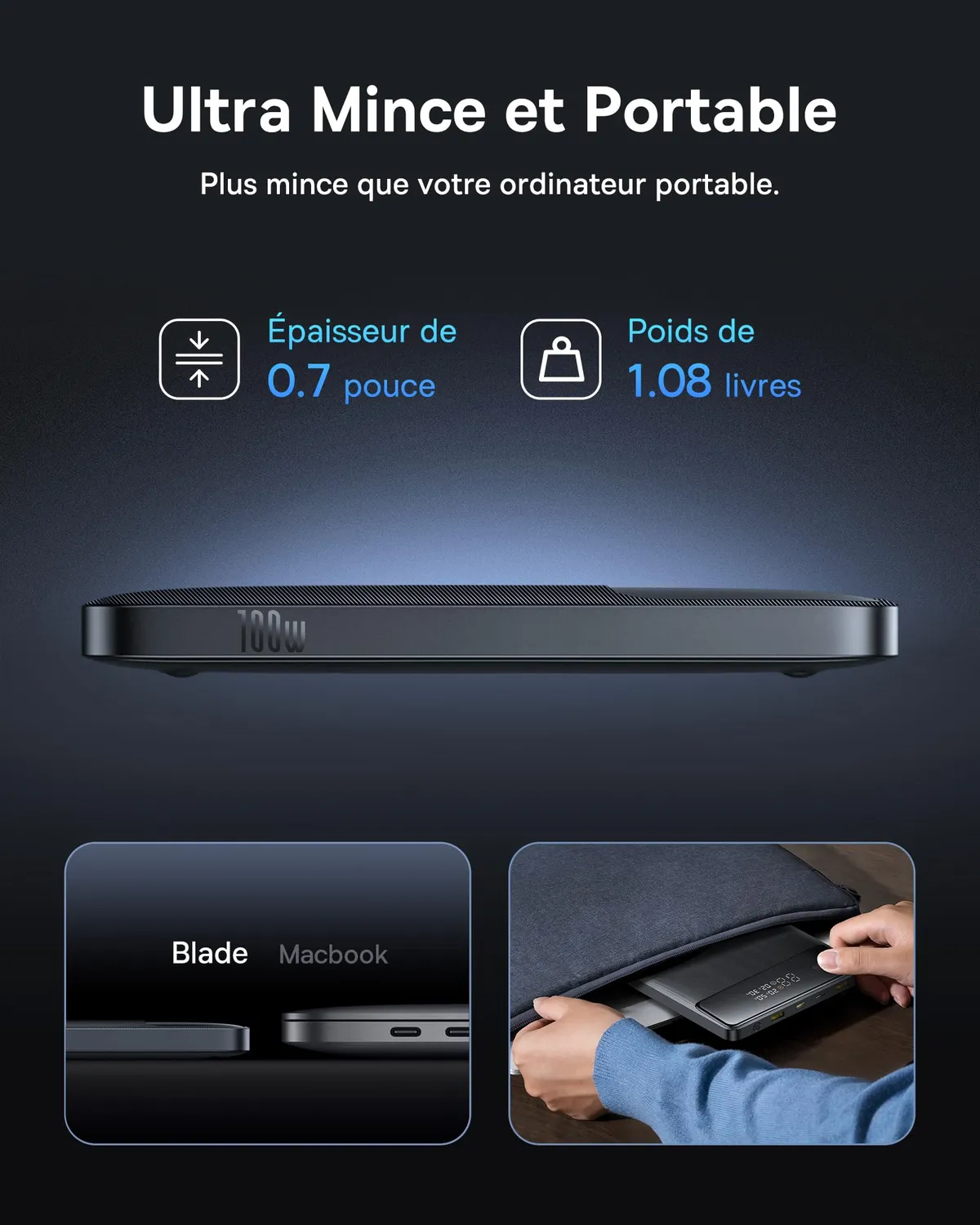Baseus Blade H1 batterie externe 20 000 mAh 100 W noir intergalactique
