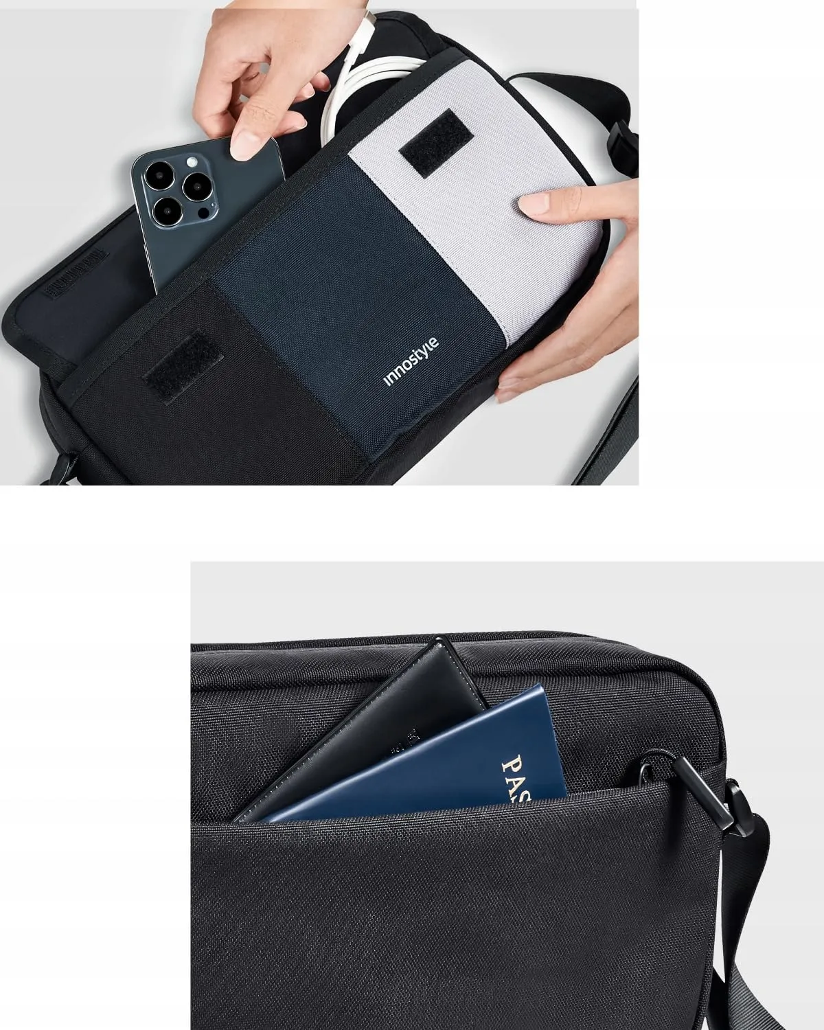 Innostyle VersalSling sac bandoulière 3 L noir-bleu/gris imperméable