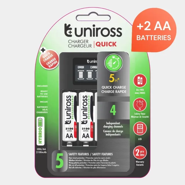 Uniross Quick Charge chargeur piles AA AAA + 2 AA incluses