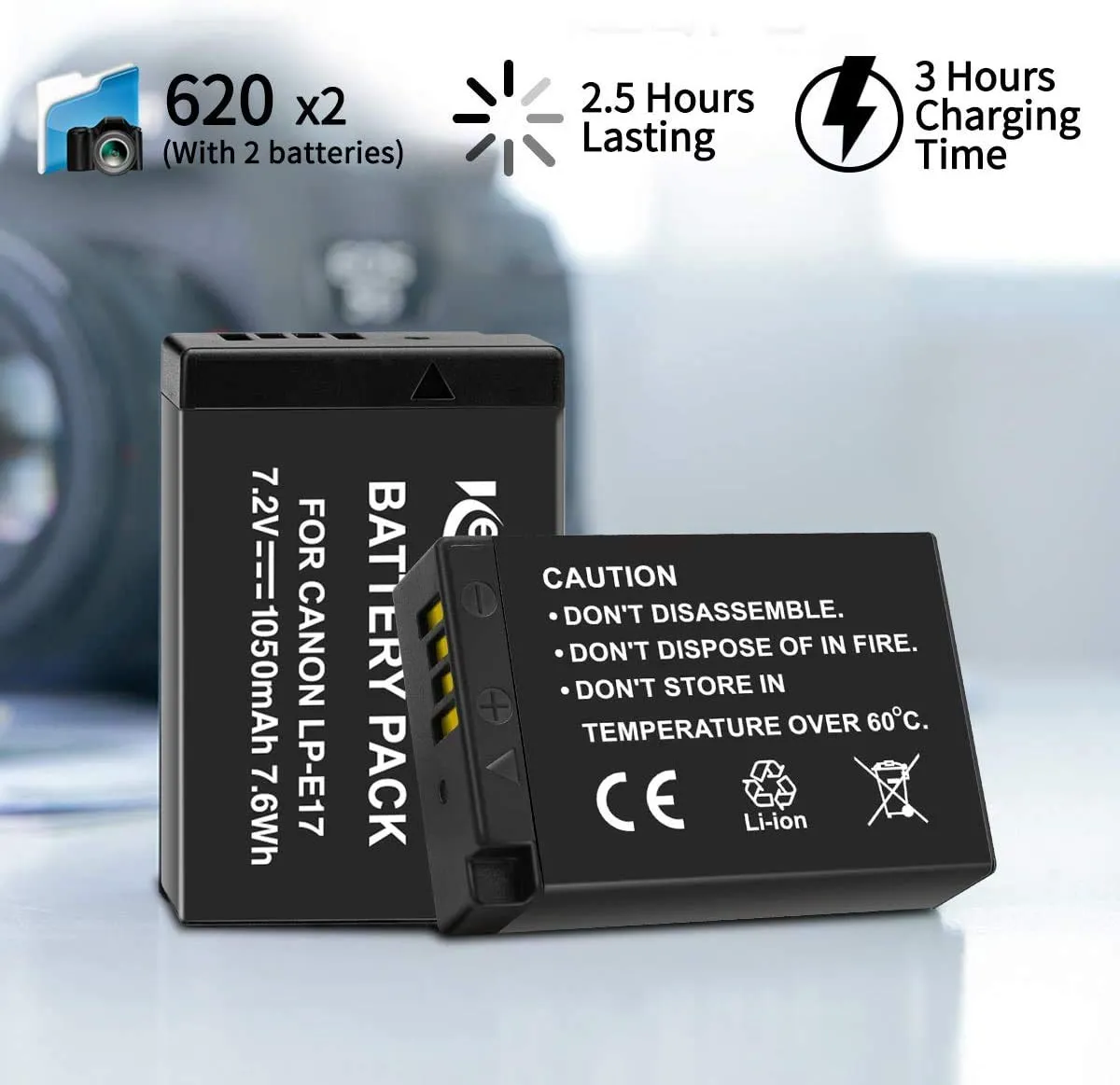 Keenstone LP-E17 batteries appareil photo 2 pièces 1050 mAh avec chargeur