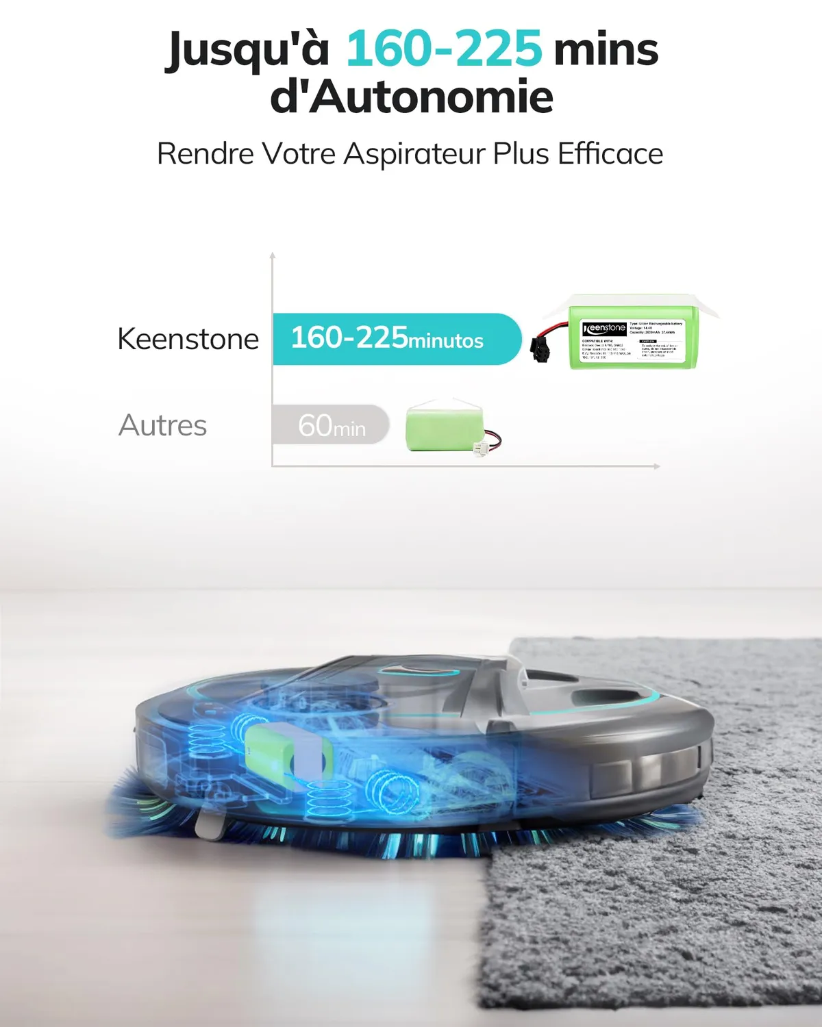 Keenstone batterie 2600 mAh aspirateur robot 14,4 V