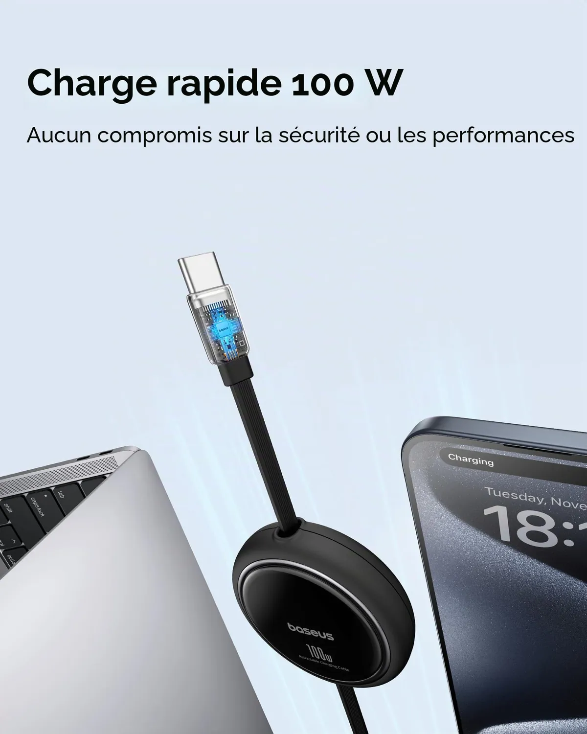 Baseus câble USB-C 100 W rétractable blanc 4 longueurs