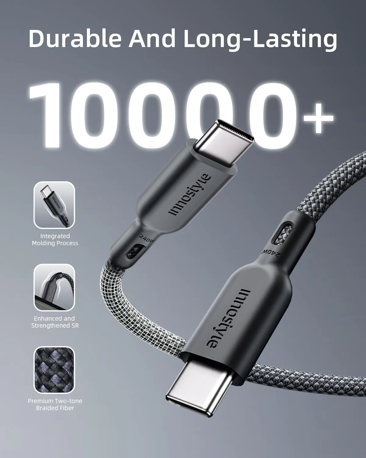 Innostyle PowerNova câble USB-C 240 W 2 m noir tressé Kevlar