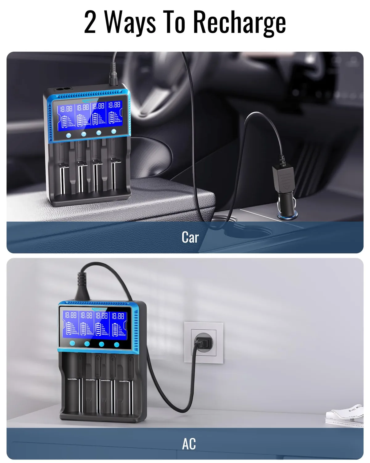 Keenstone chargeur universel 18650 4 emplacements LCD
